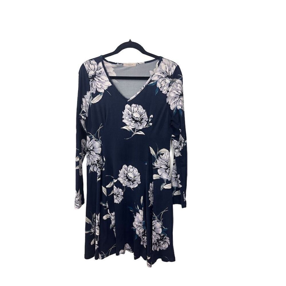 GILLI Women's Long Sleeve Floral A-Line Dress Navy Blue